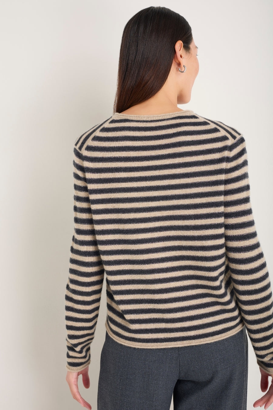 Chrissie Cashmere Jumper - Oat/Charcoal/Metallic Stripe