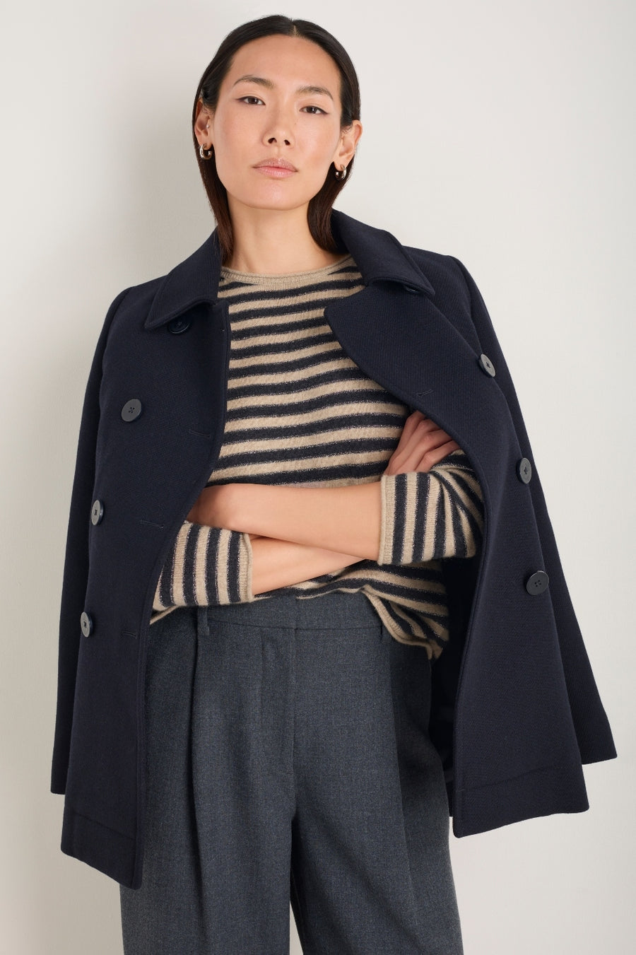 Chrissie Cashmere Jumper - Oat/Charcoal/Metallic Stripe