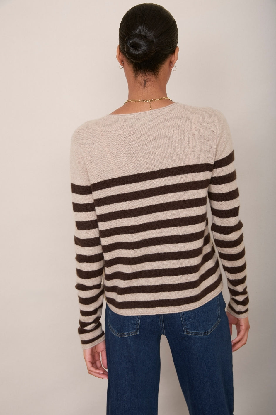 Chrissie Cashmere Jumper Oat/Chocolate Stripe WYSE London