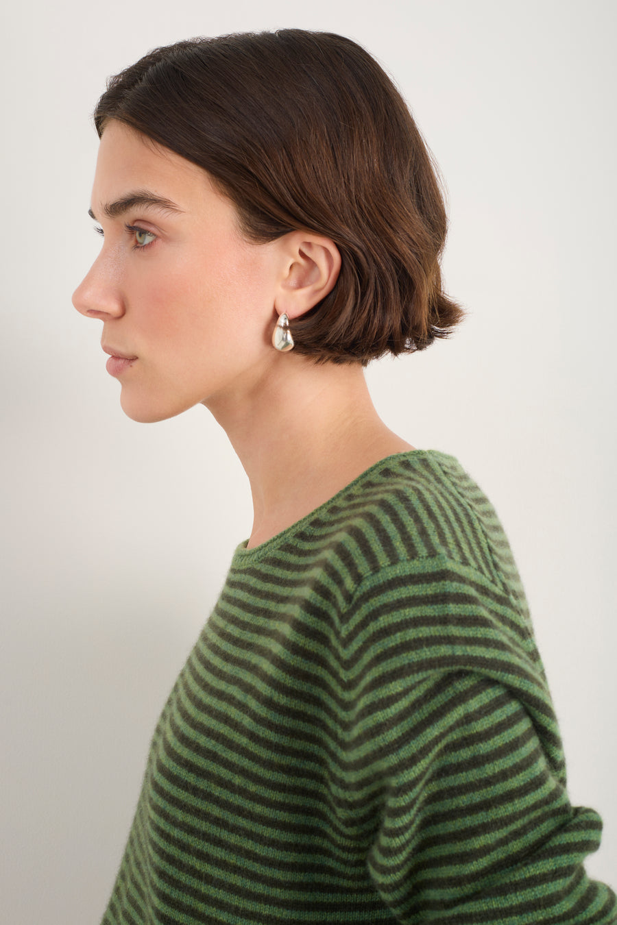 Chrissie Cashmere Jumper - Peridot/Dark Olive Micro Stripe