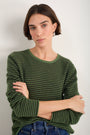 Chrissie Cashmere Jumper - Peridot/Dark Olive Micro Stripe