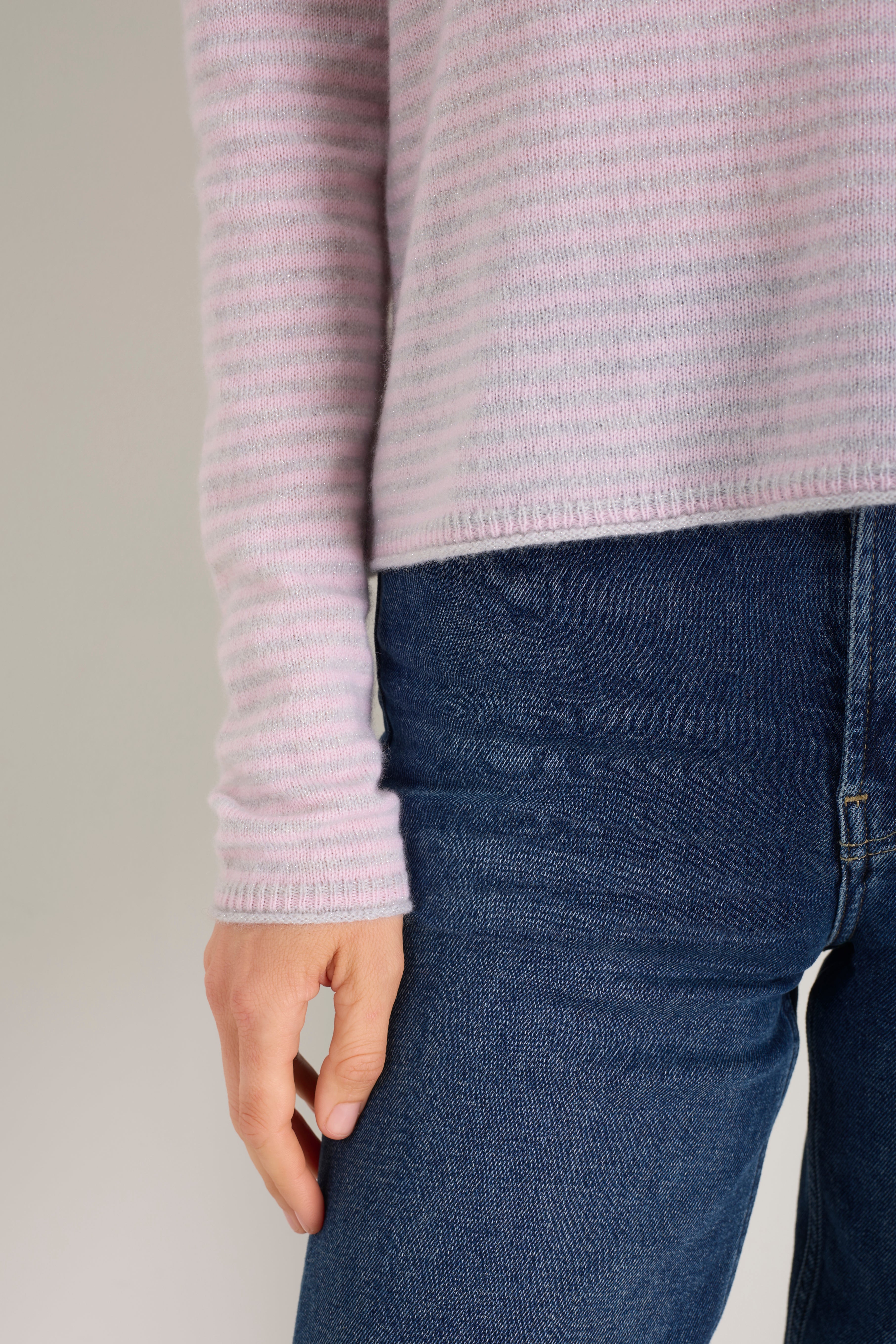 Chrissie Cashmere Jumper - Silver/Blossom Pink Micro Stripe