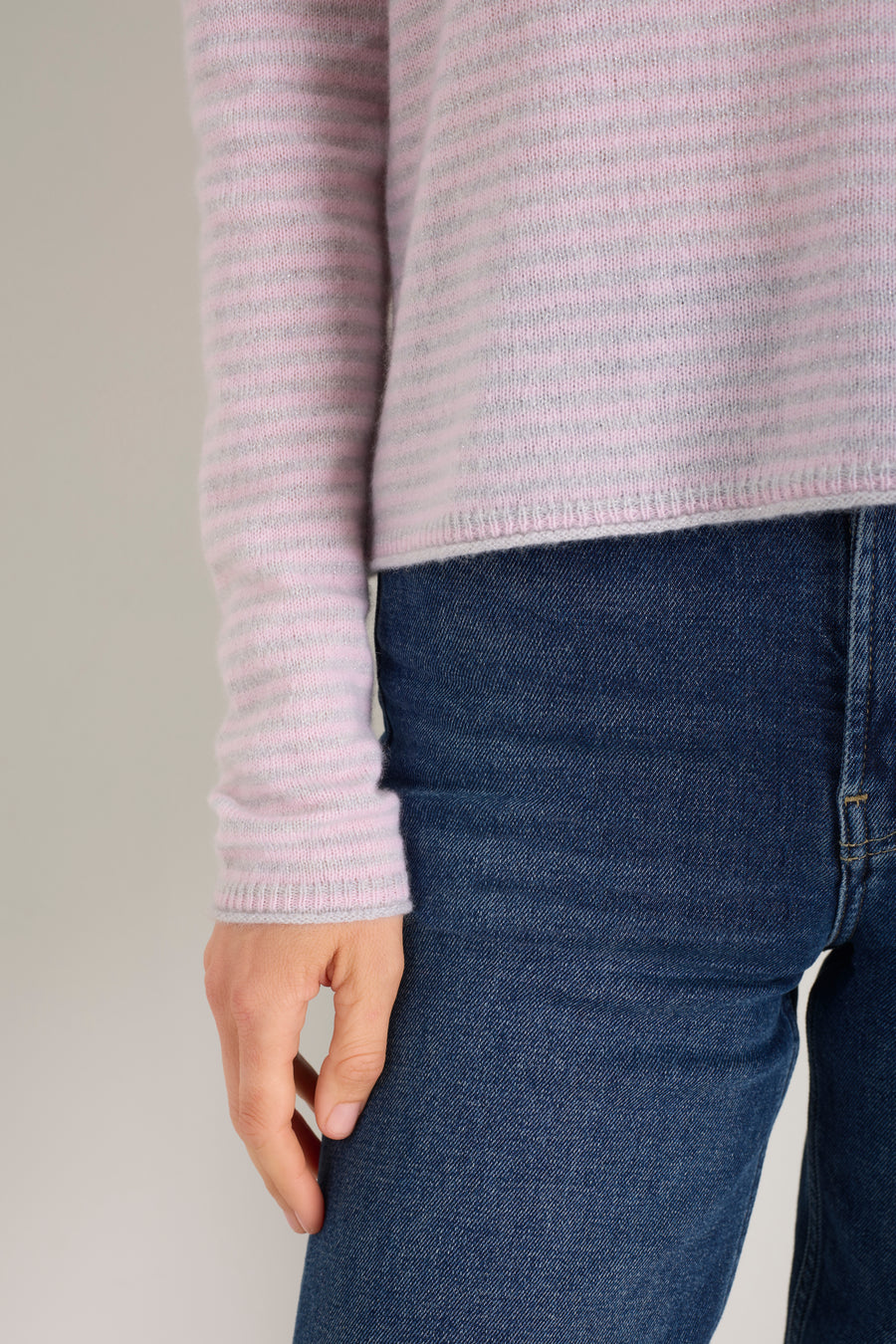 Chrissie Cashmere Jumper - Silver/Blossom Pink Micro Stripe