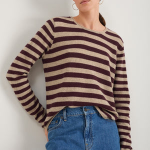 Chrissie Cashmere Jumper - Oat/Deep Fig Stripe