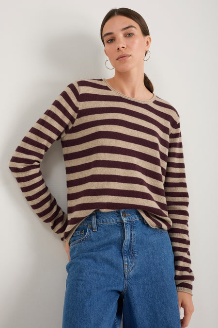 Chrissie Cashmere Jumper - Oat/Deep Fig Stripe