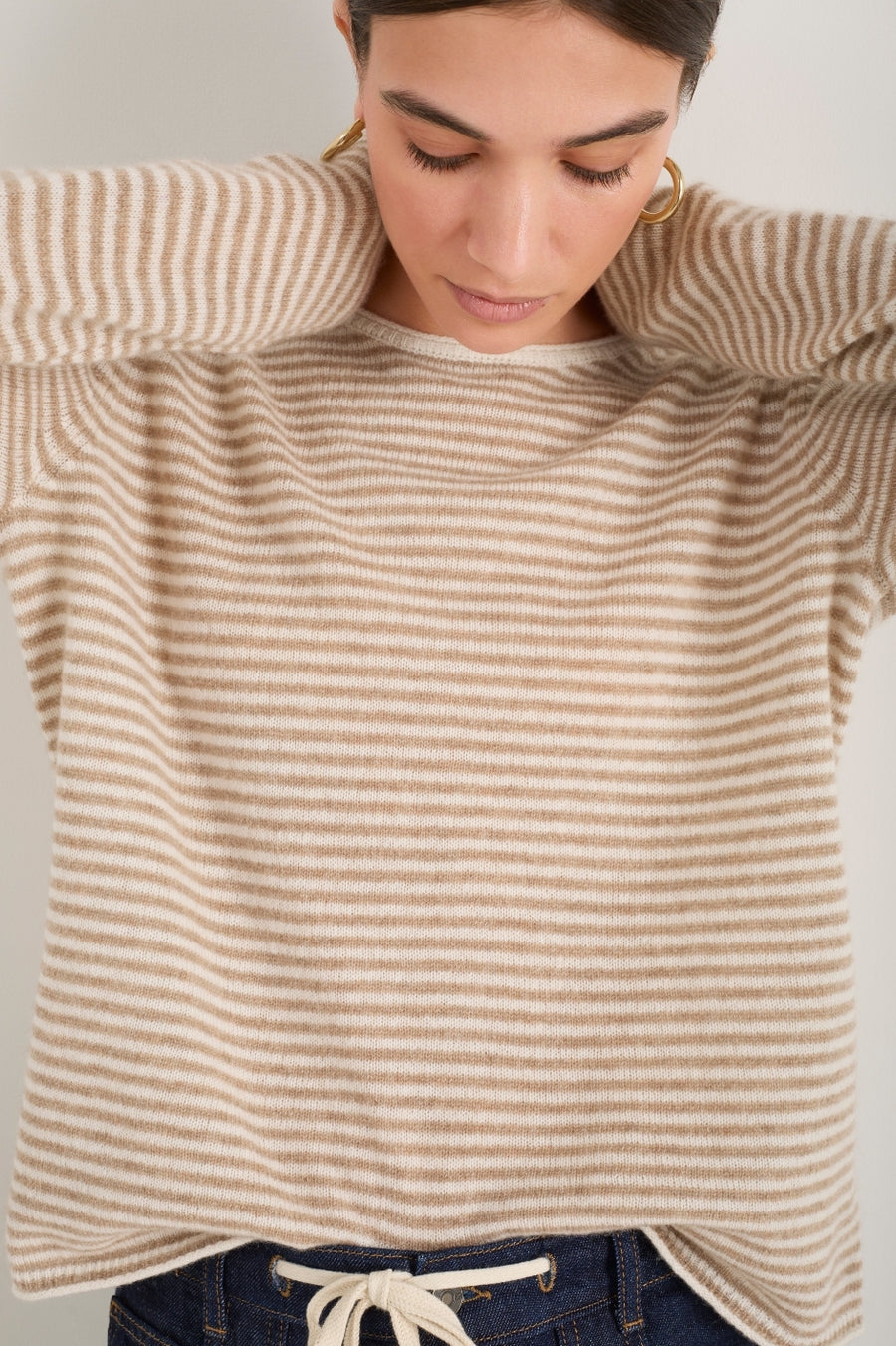 Chrissie Cashmere Jumper - Oat/Ivory Stripe