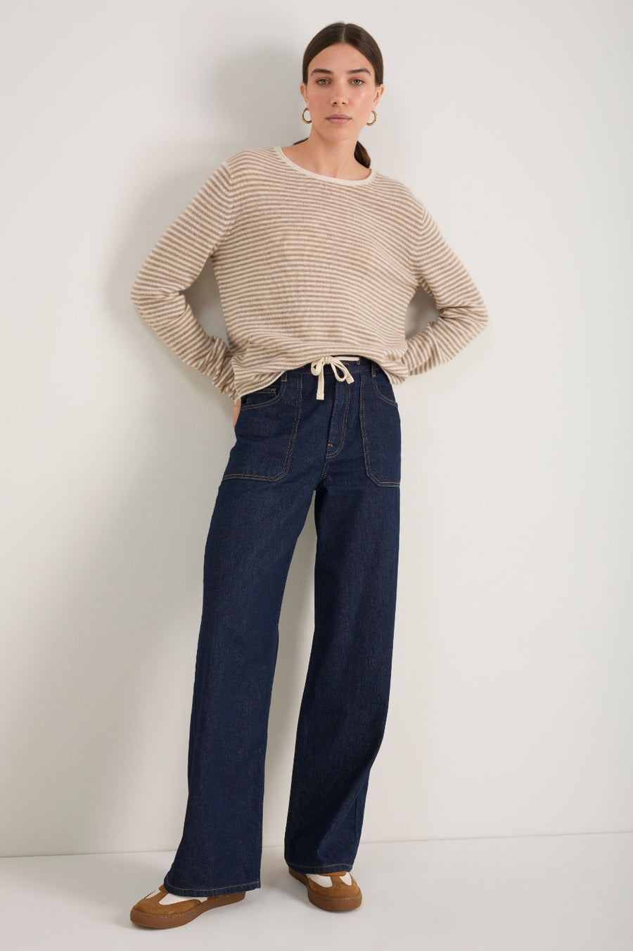 Chrissie Cashmere Jumper - Oat/Ivory Stripe