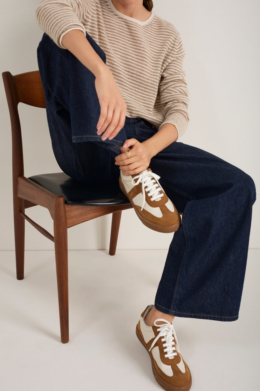 Gigi Leather Trainer - Ivory/Sand