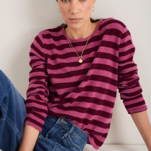 Chrissie Cashmere Jumper - Raspberry/Deep Fig Stripe