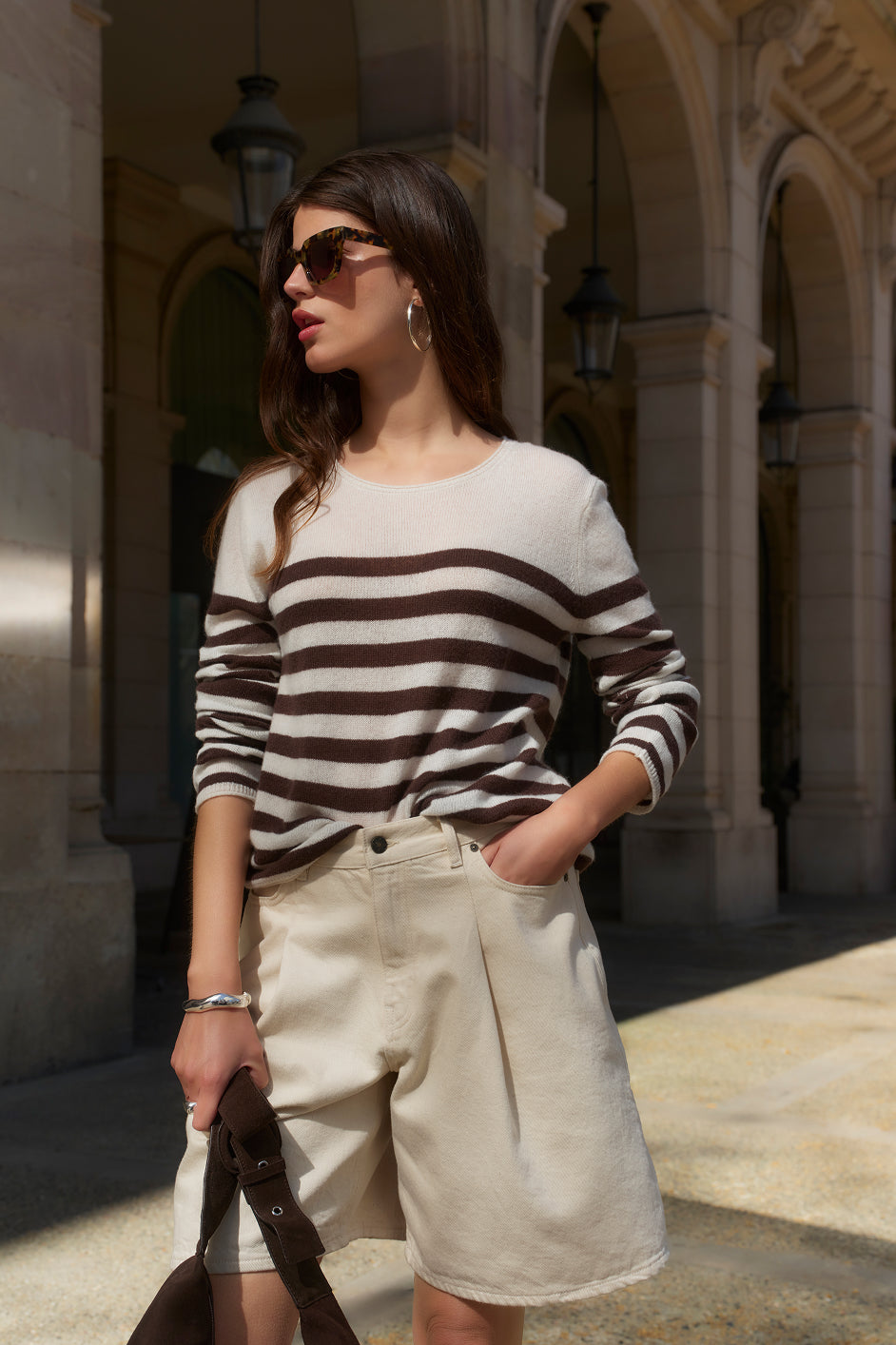 Chrissie Cashmere Jumper - Ivory/Cocoa Stripe