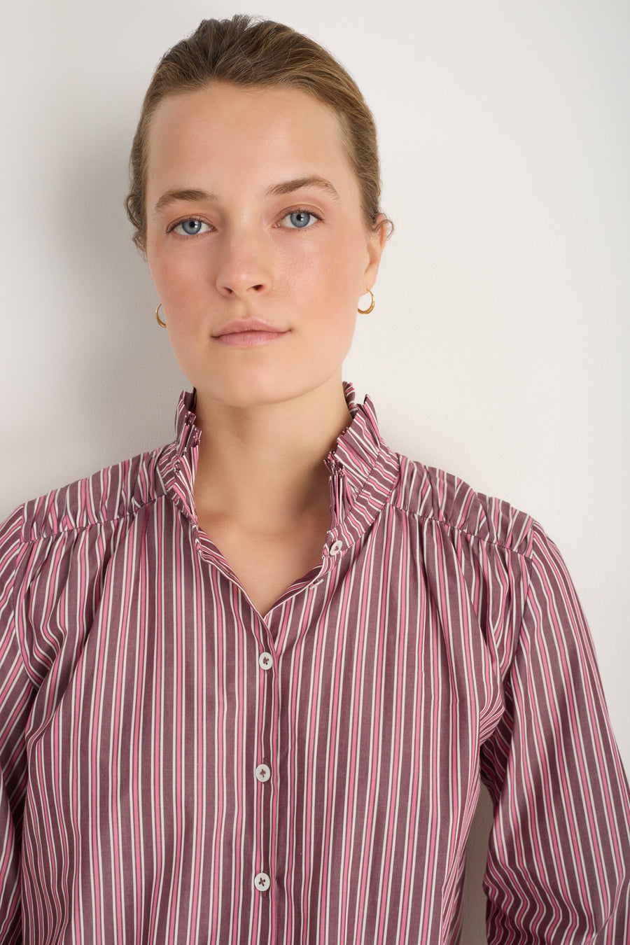 Clemmy Classic Shirt - Deep Fig/Raspberry Pink Stripe