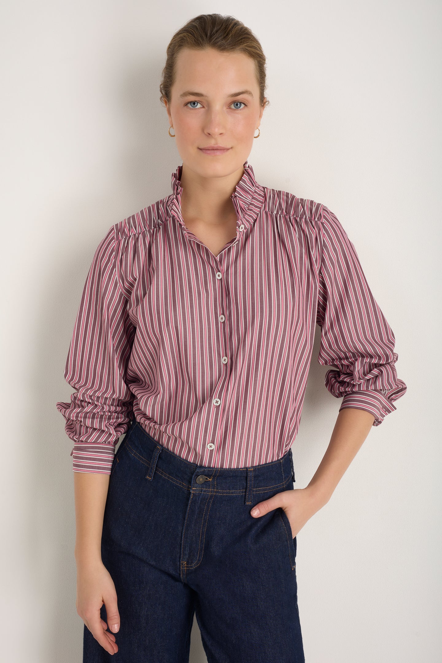 Clemmy Classic Shirt - Deep Fig/Raspberry Pink Stripe – WYSE London