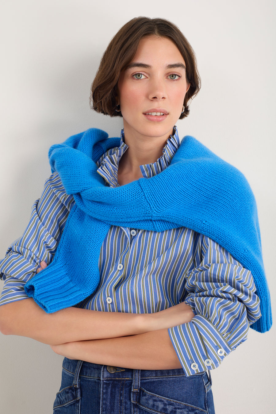 Clemmy Classic Shirt - Mid Blue/Green Stripe