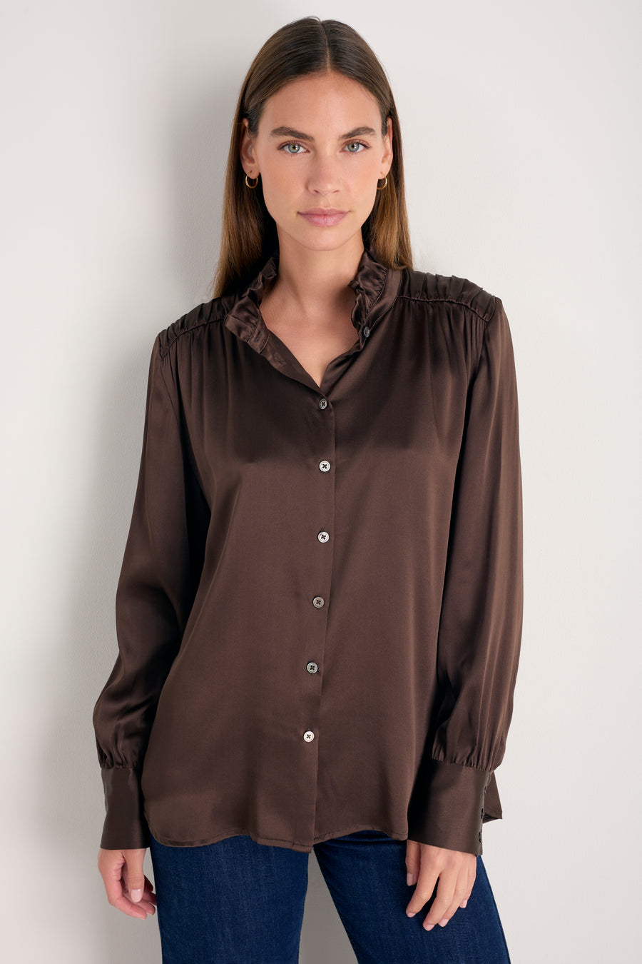 Clemmy Silk Satin Blouse - Cocoa