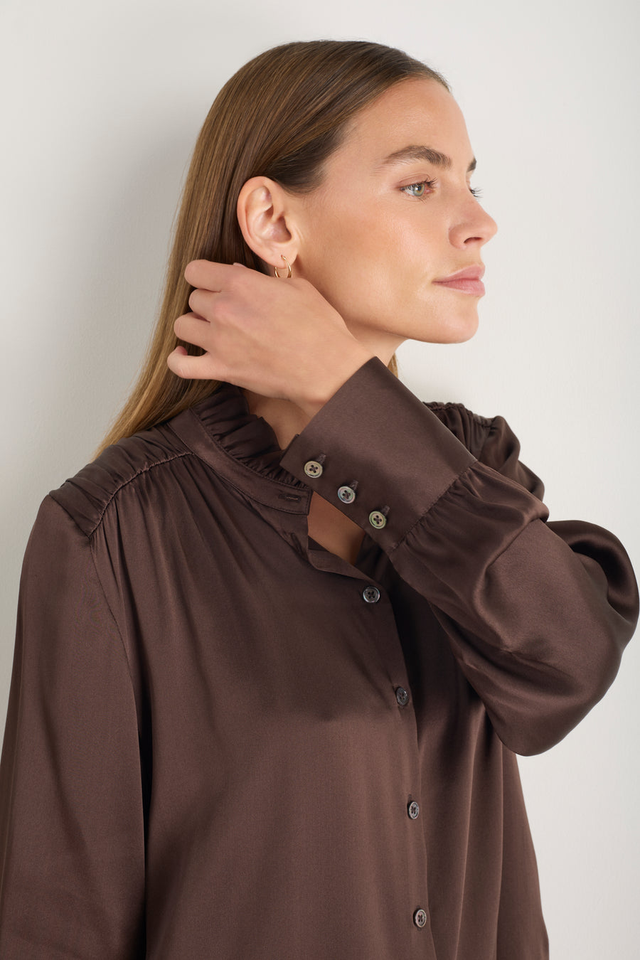 Clemmy Silk Satin Blouse - Cocoa