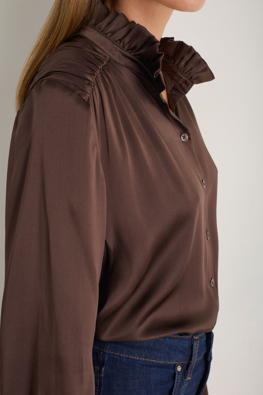 Clemmy Silk Satin Blouse - Cocoa