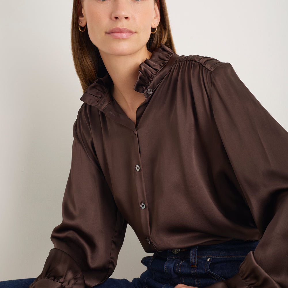 Clemmy Silk Satin Blouse - Cocoa