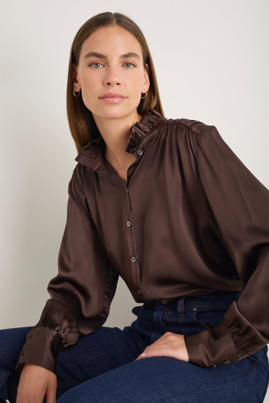 Clemmy Silk Satin Blouse - Cocoa