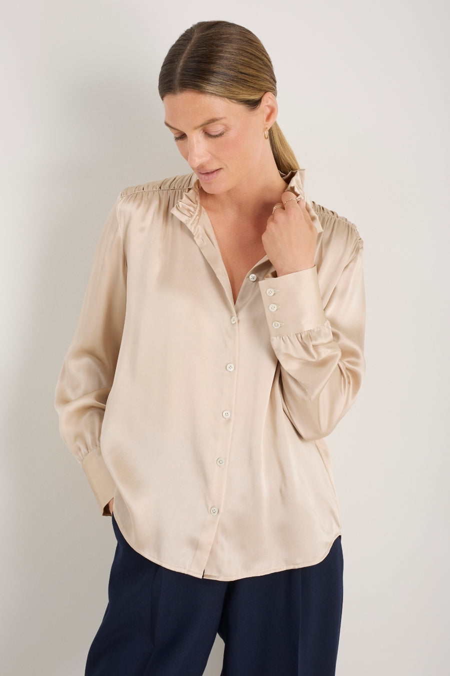 Clemmy Silk Satin Blouse - Oyster