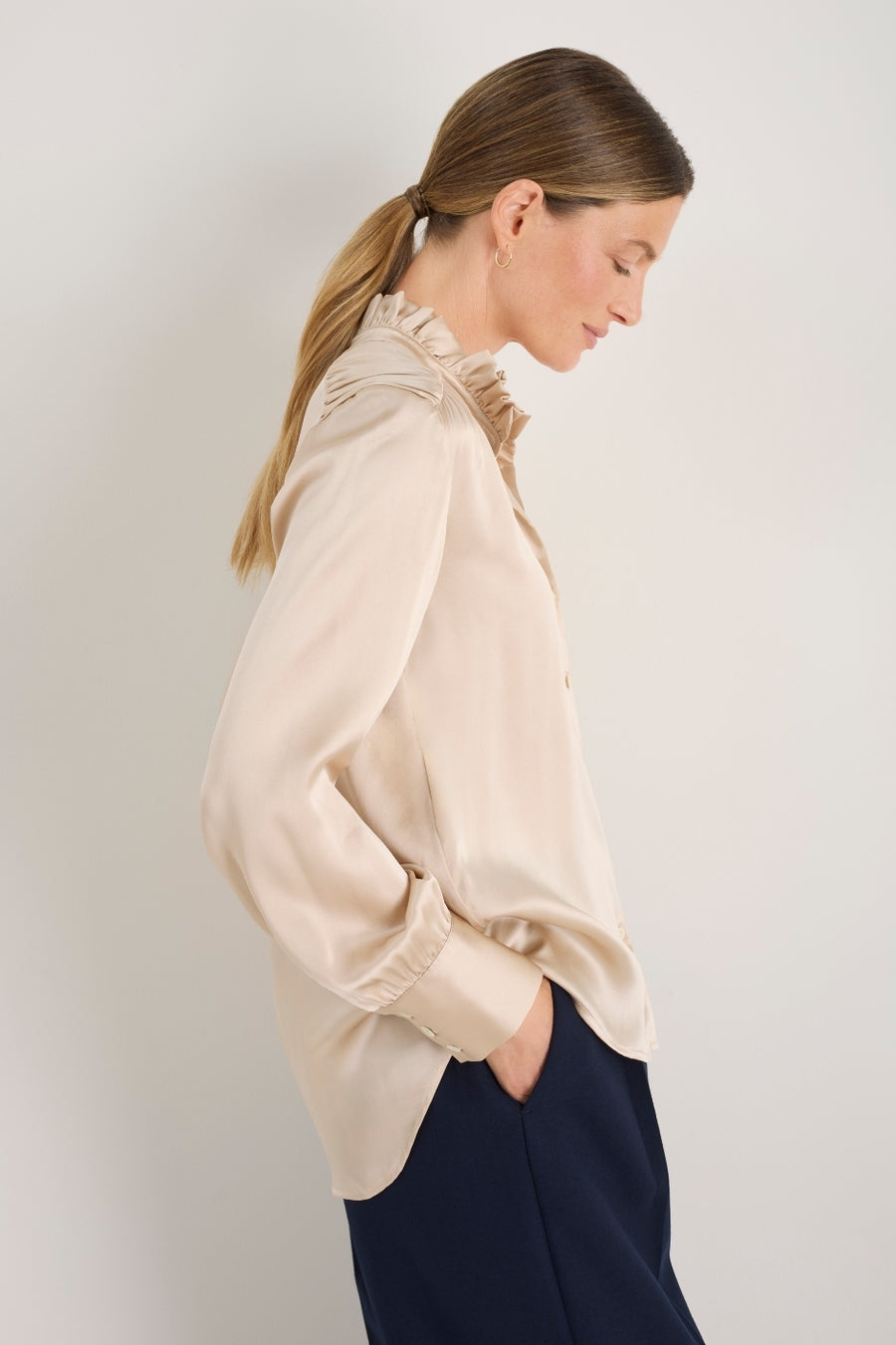 Clemmy Silk Satin Blouse - Oyster