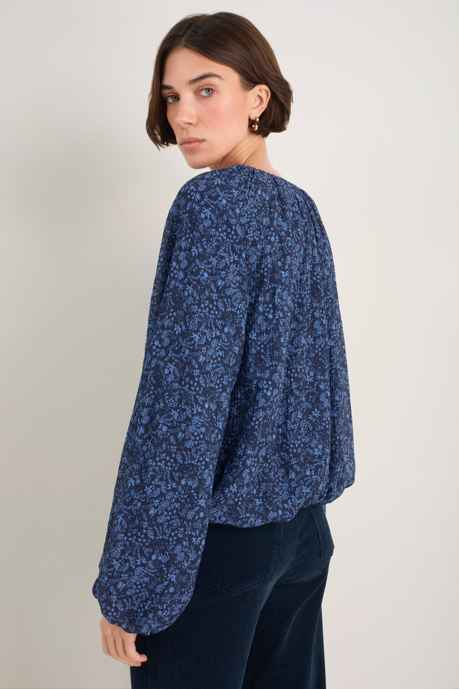 Connie Silk Blend Top - Midnight Mono Floral