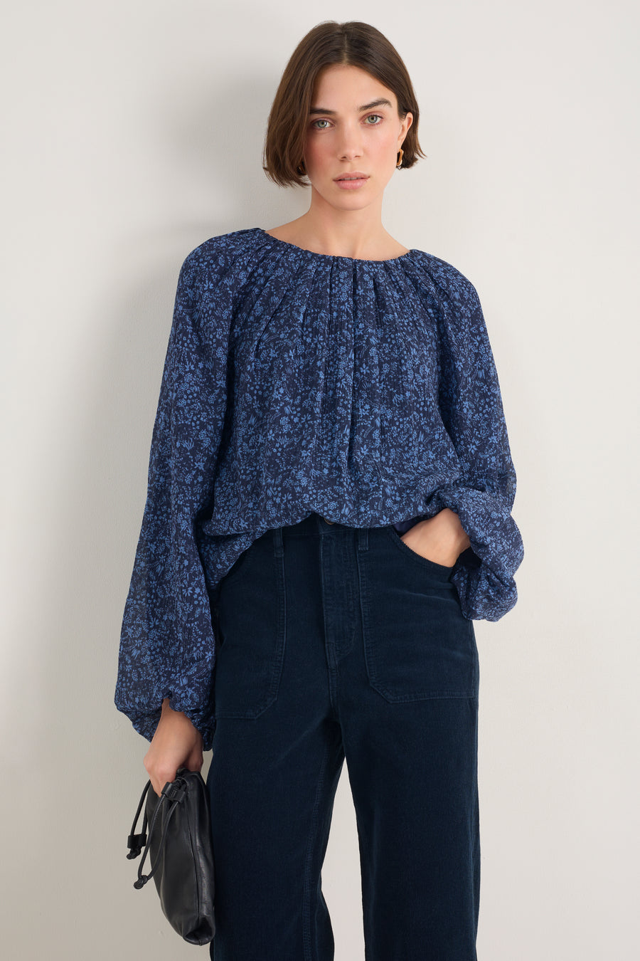 Connie Silk Blend Top - Midnight Mono Floral