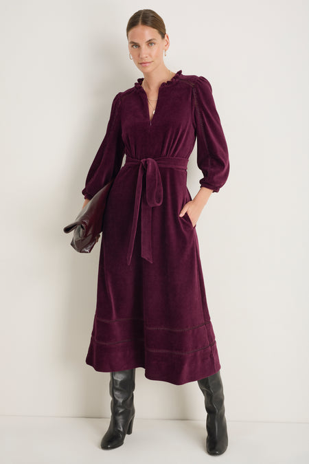 Pia Cord Velour Dress - Deep Fig