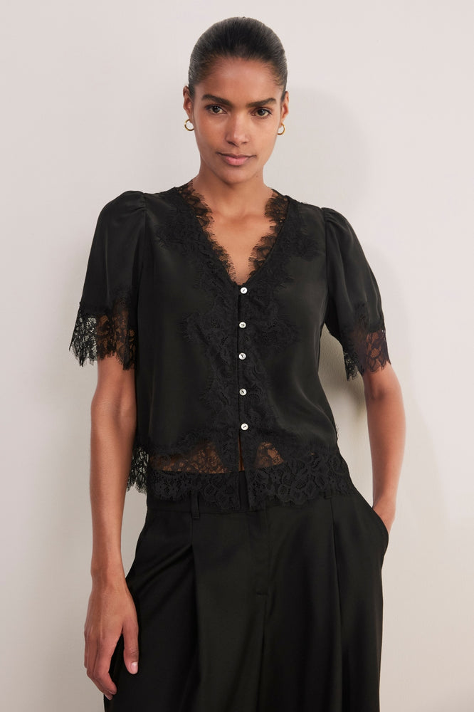 Cosette Lace Trim Blouse - Black