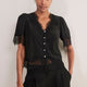Cosette Lace Trim Blouse - Black