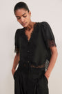 Cosette Lace Trim Blouse - Black