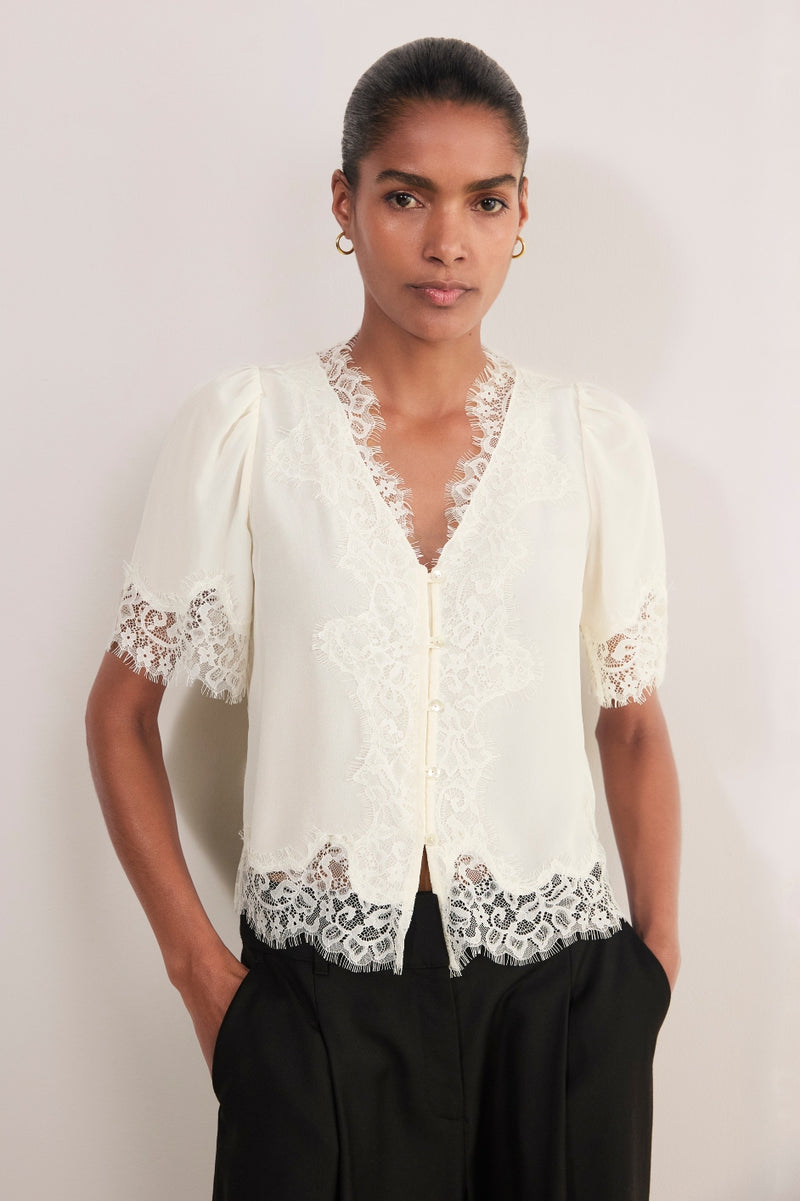 Cosette Lace Trim Blouse - Ivory