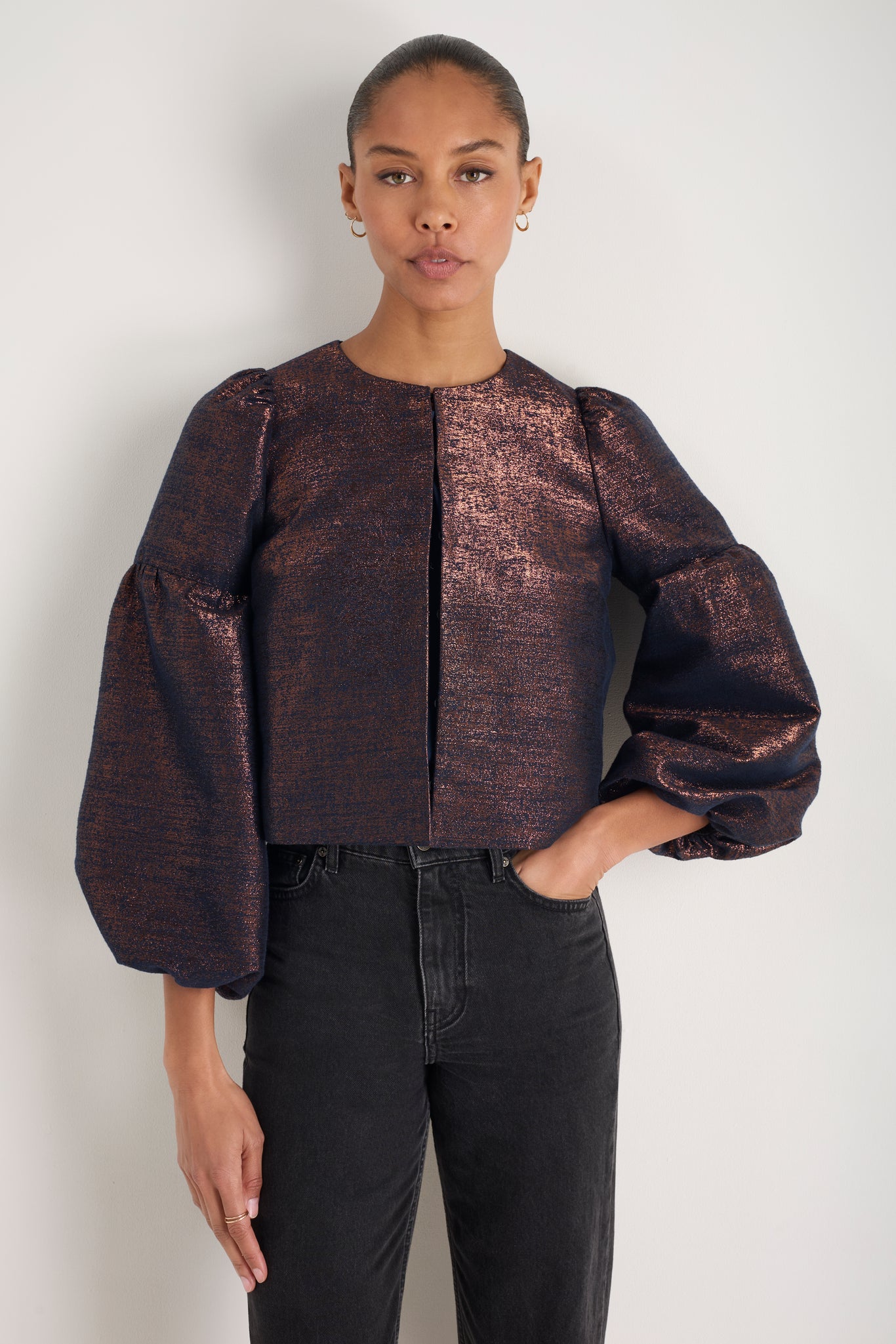 Cosima Jacket - Midnight/Copper Metallic – WYSE London