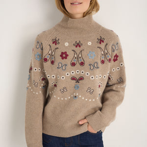 DB X Wyse Bandana Embroidered Jumper - Oat Melange