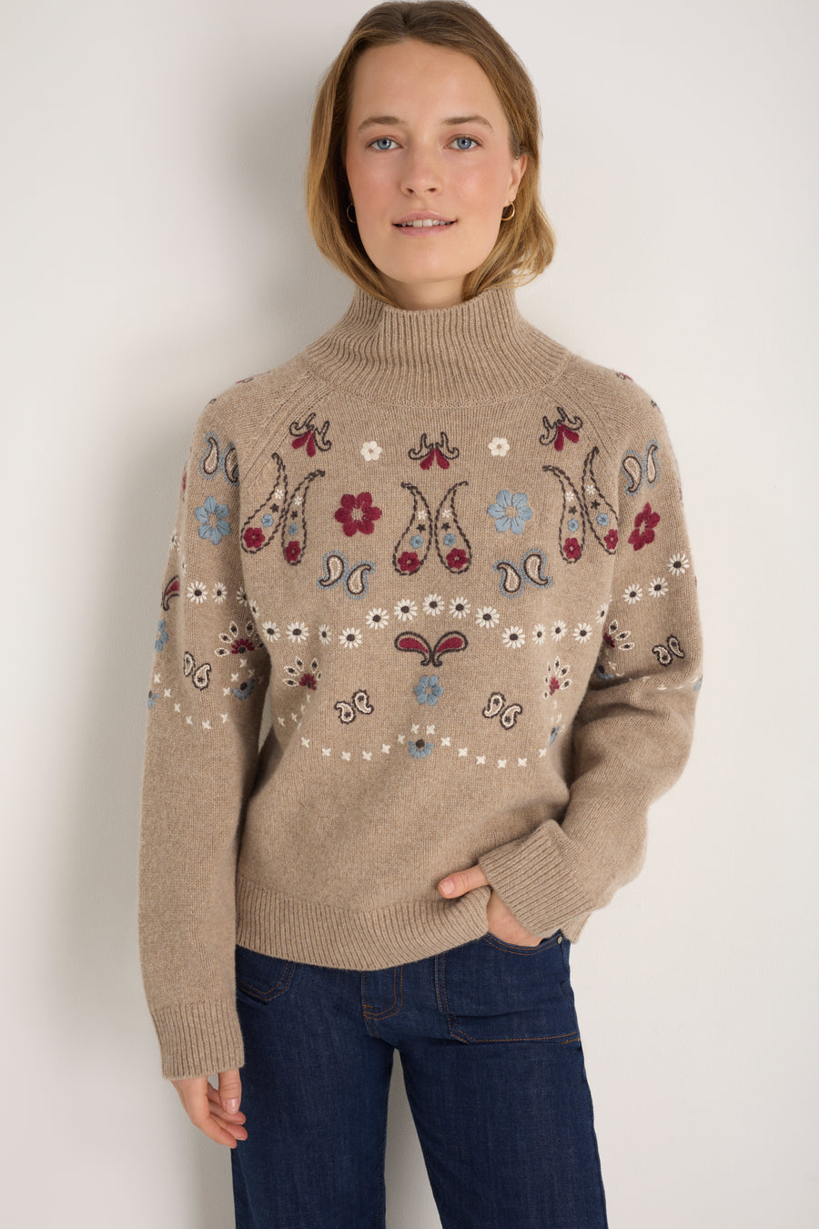 DB X Wyse Bandana Embroidered Jumper - Oat Melange