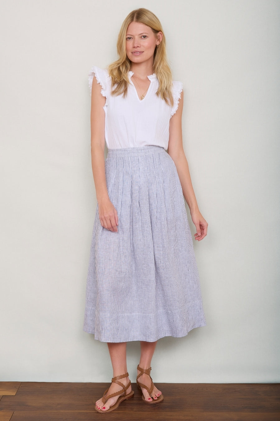 DB X Wyse Linen Skirt Ivory/Blue Stripe – WYSE London