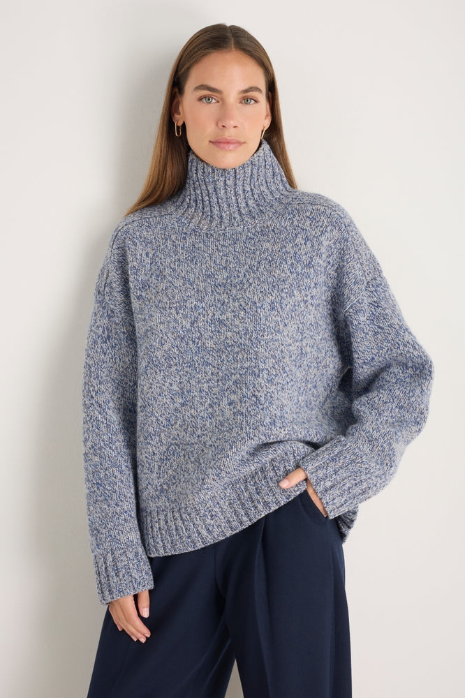 DB x WYSE Chunky Funnel Neck Jumper - Blue Mouline