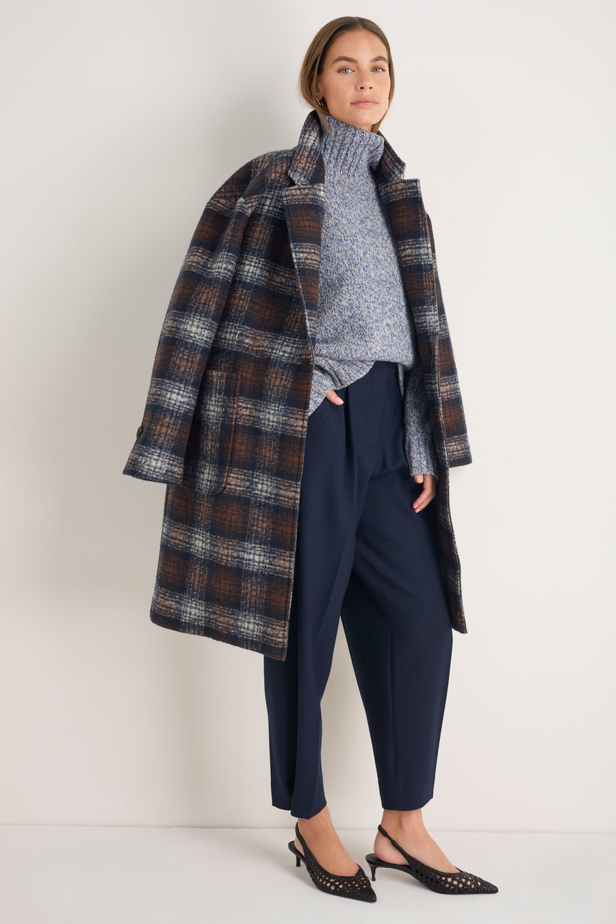 DB x Wyse Cocoon Coat - Brown/Blue Check