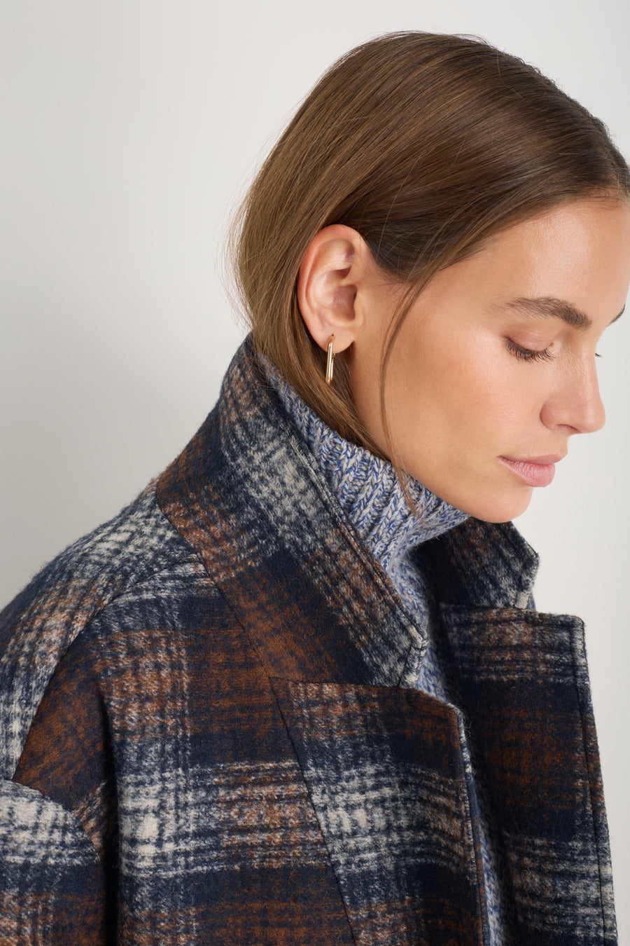 DB x Wyse Cocoon Coat - Brown/Blue Check