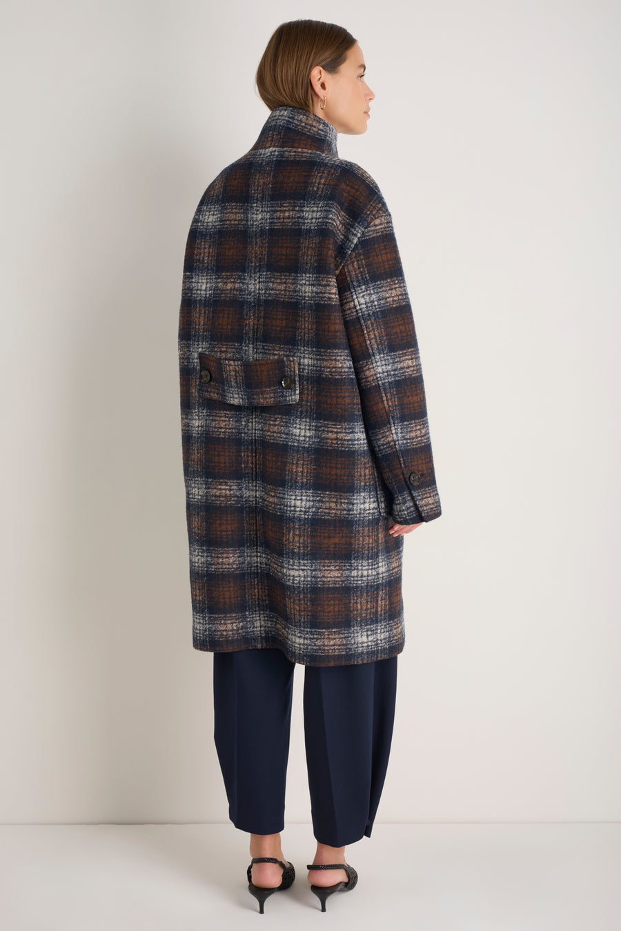 DB x Wyse Cocoon Coat - Brown/Blue Check