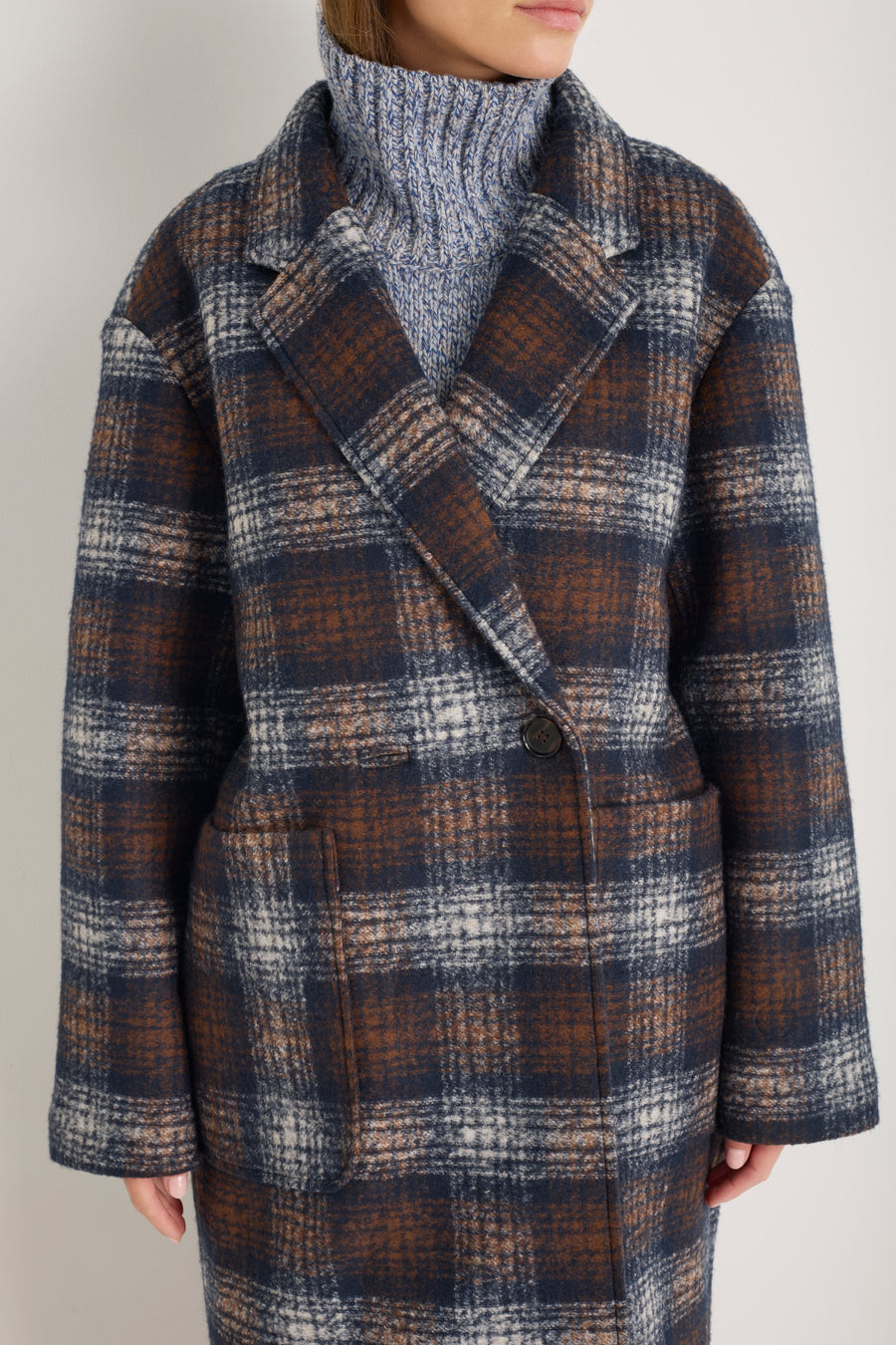 DB x Wyse Cocoon Coat - Brown/Blue Check