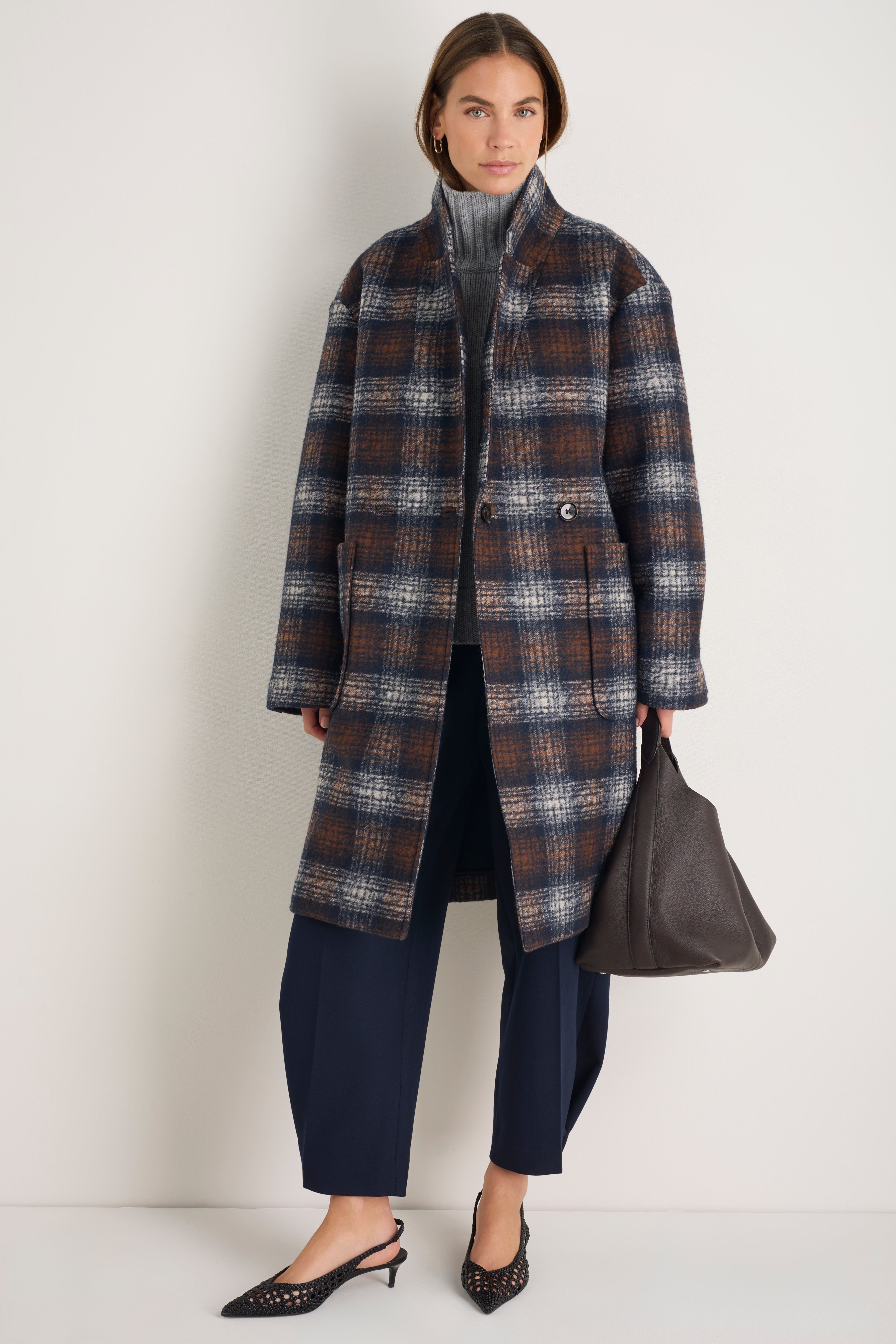 DB x Wyse Cocoon Coat - Brown/Blue Check – WYSE London