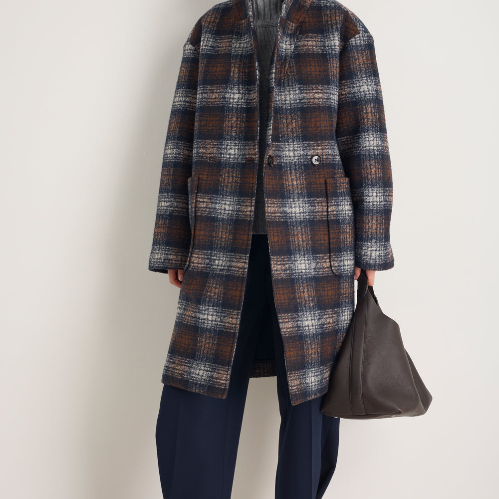 DB x Wyse Cocoon Coat - Brown/Blue Check