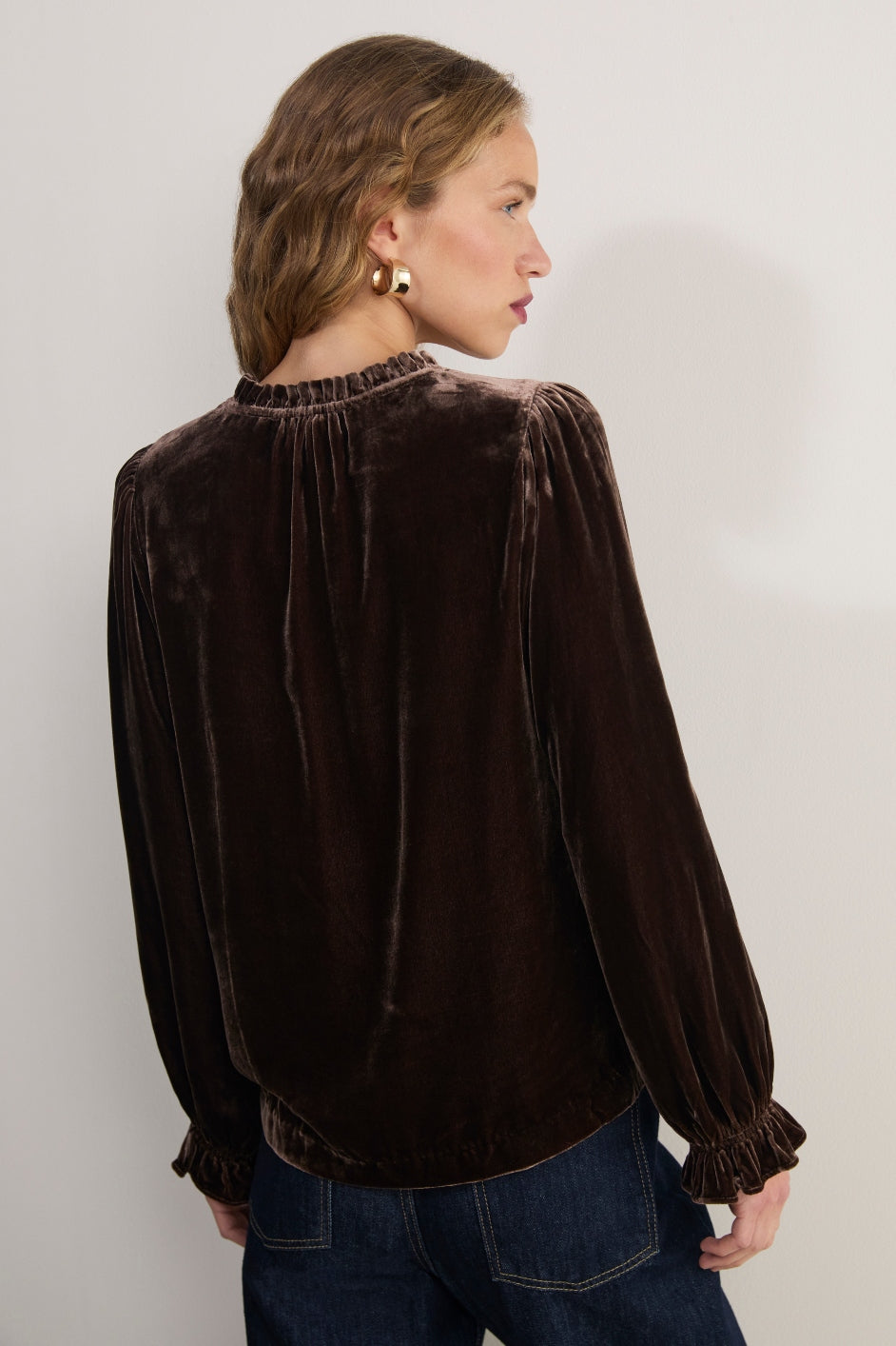Daphne Silk Velvet Blouse - Chocolate