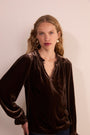 Daphne Silk Velvet Blouse - Chocolate
