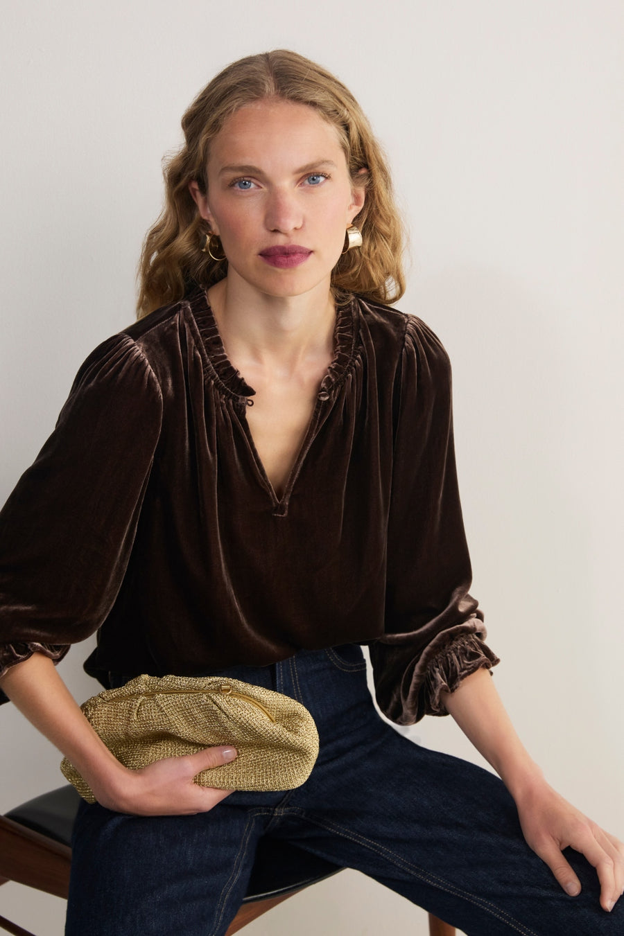 Daphne Silk Velvet Blouse - Chocolate