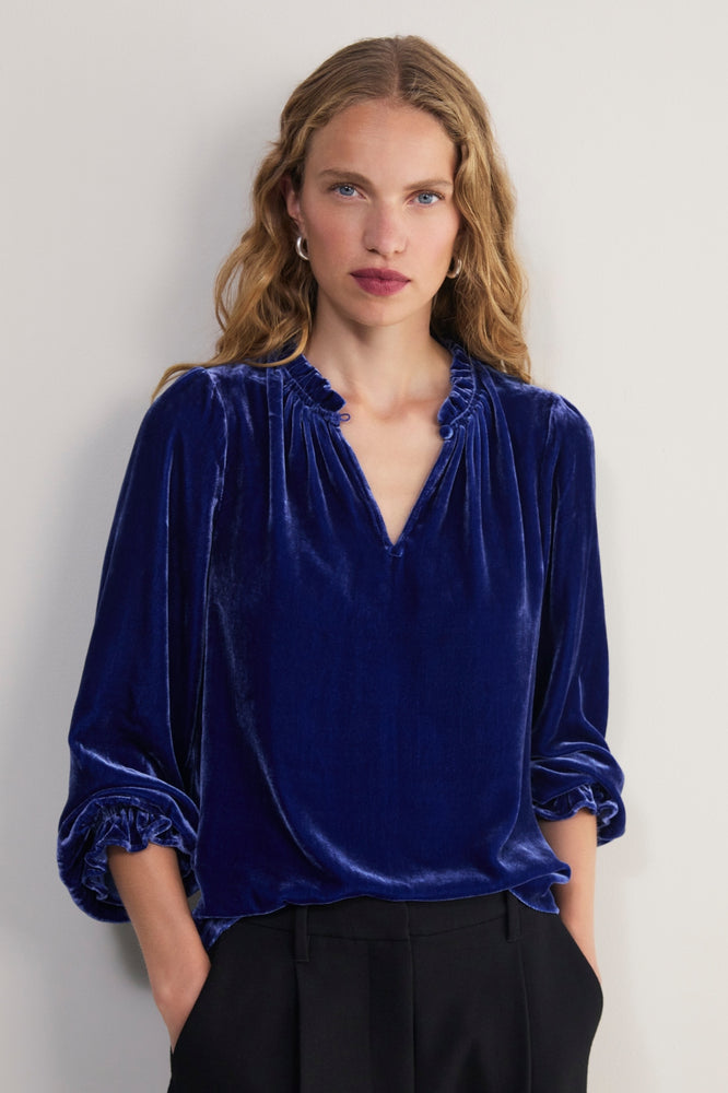 Daphne Silk Velvet Blouse - Maritime Blue