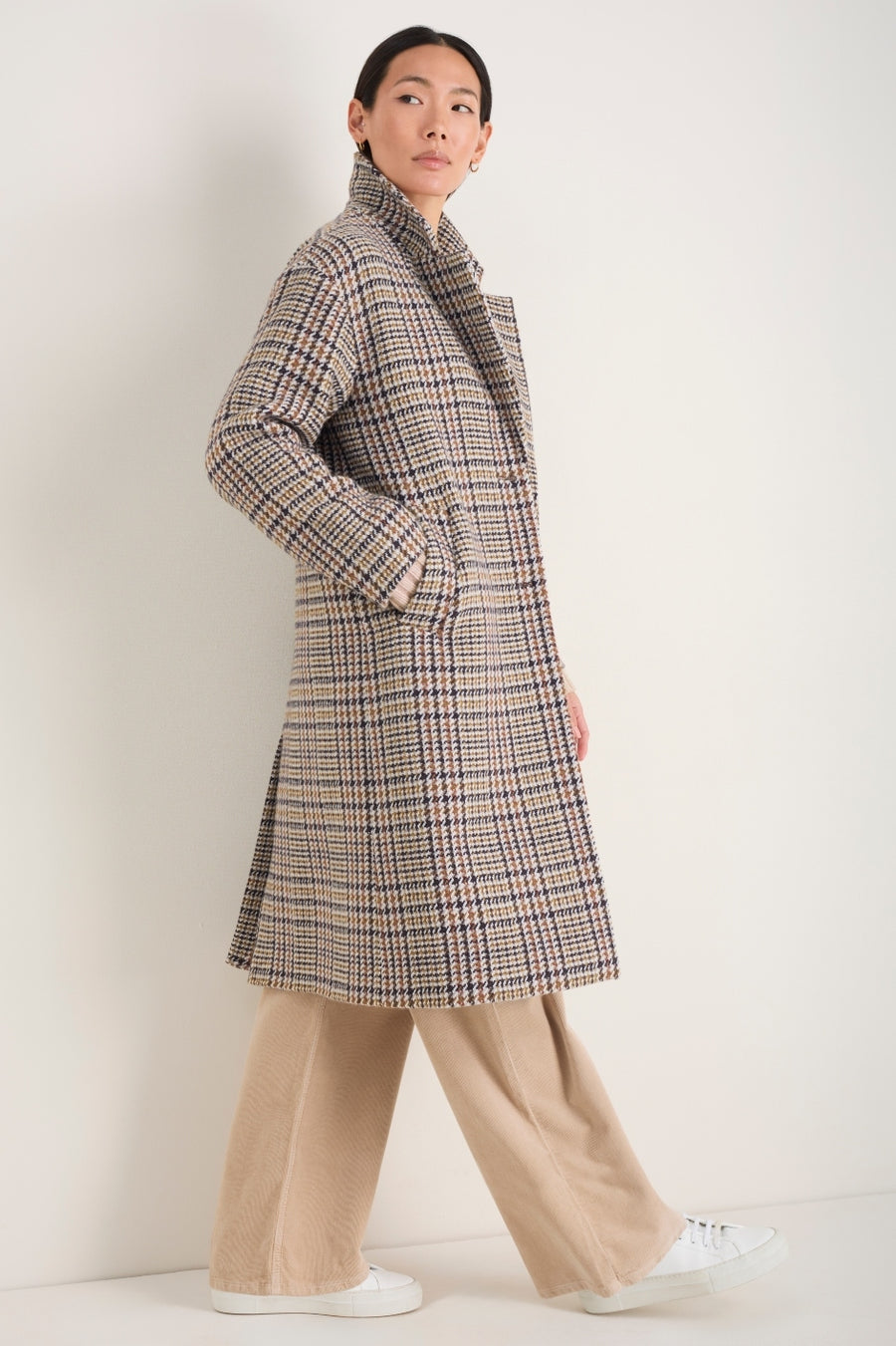 Dylan Wool Blend Coat - Sand/Brown Check