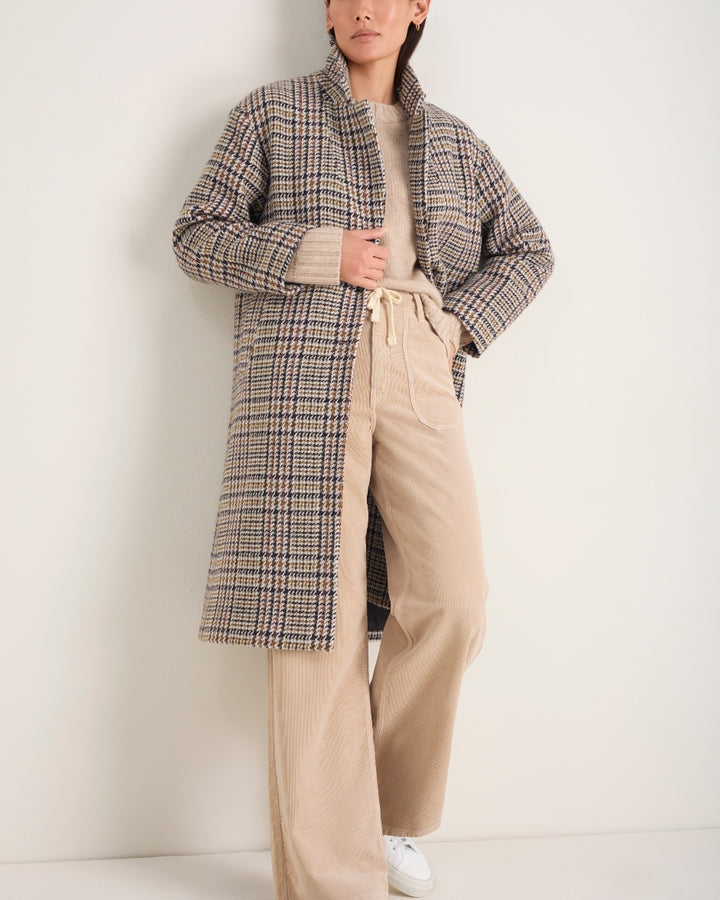 Dylan Wool Blend Coat - Sand/Brown Check