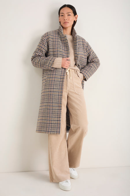 Dylan Wool Blend Coat - Sand/Brown Check