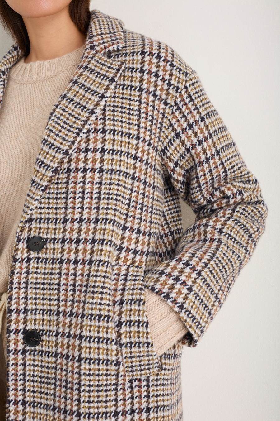 Dylan Wool Blend Coat - Sand/Brown Check